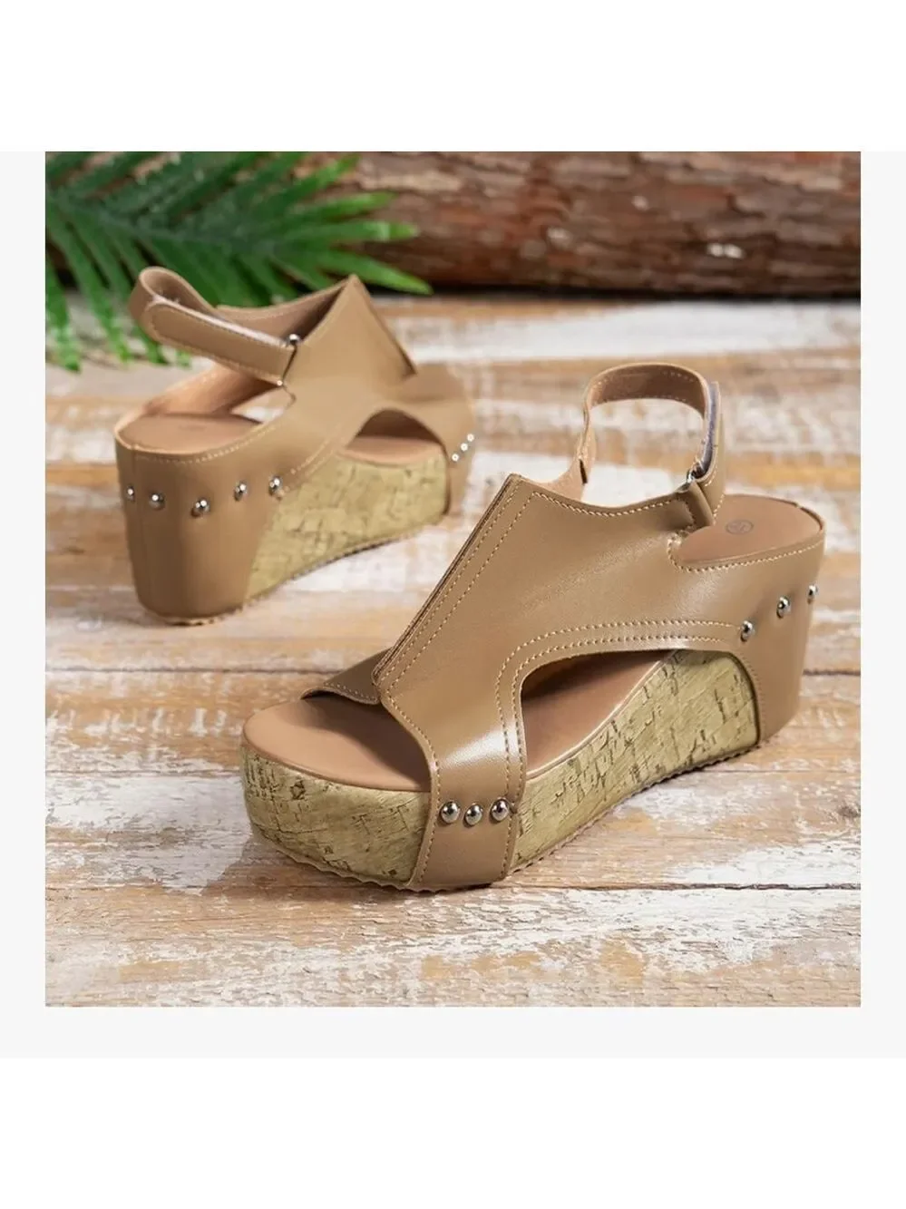 Stylish Wedge Sandals in Caramel - Picture 1 of 15